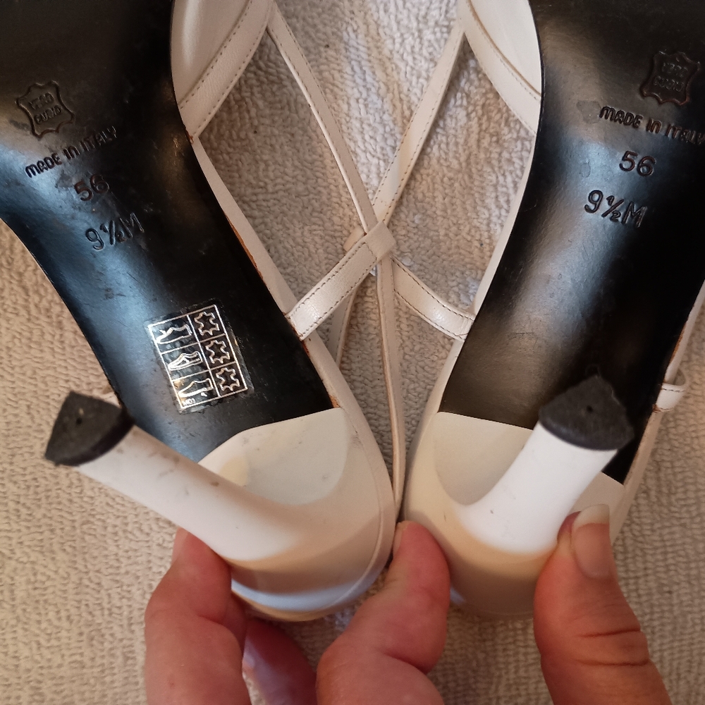 Elegant White Via Spiga Italian Italy Slingback Heels Stilettos 9 1/2 M - Picture 10 of 13
